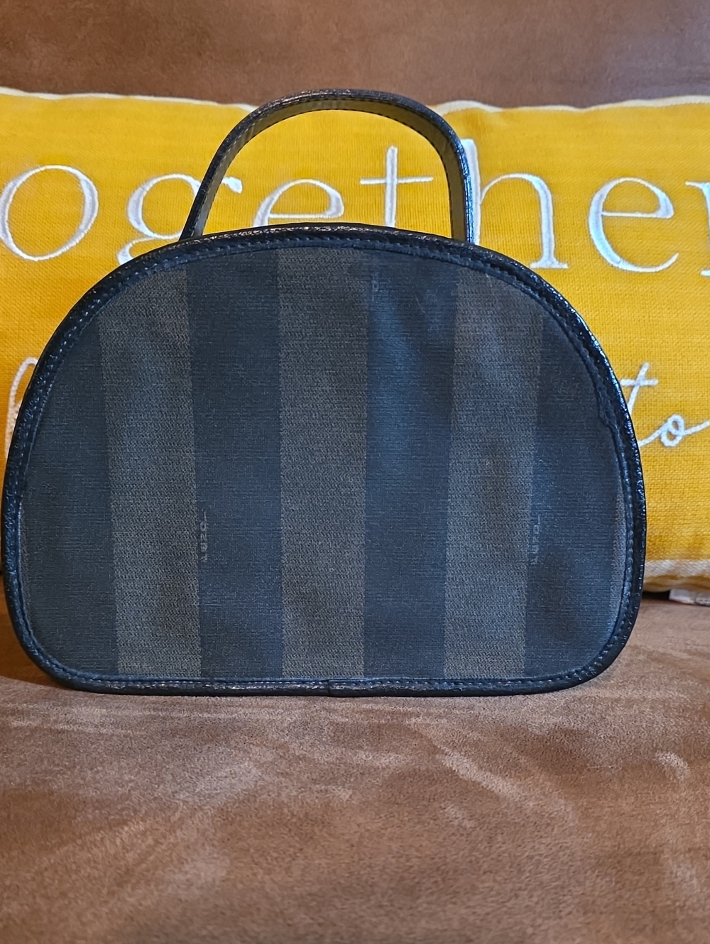 FENDI Black Striped Top-Handle Women’s cosmetic/ Make Up Bag (H) 6.5" X (W) 8.5" - Picture 2 of 9